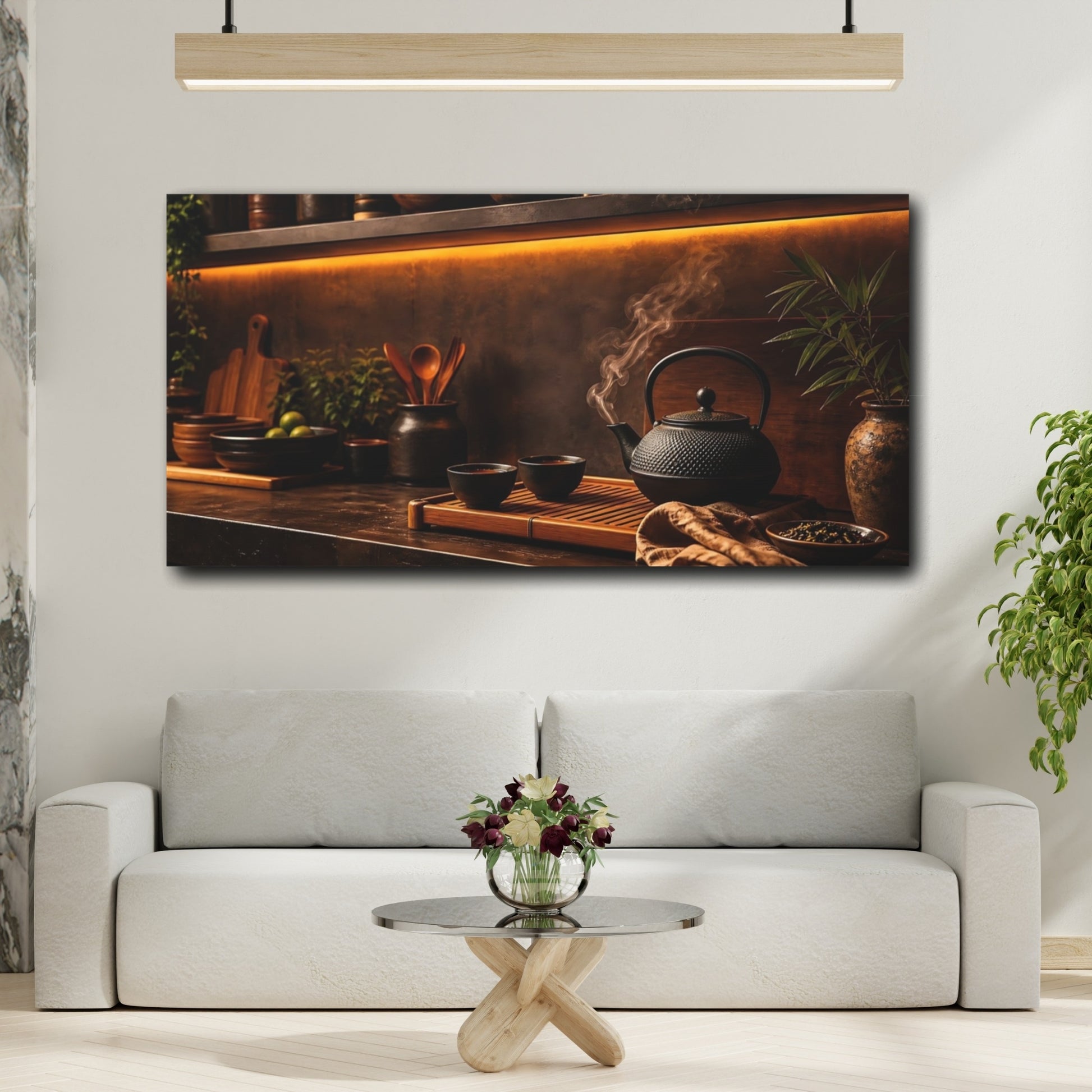 Mockup 2. Rustic Steaming Teapot shown as canvas print
