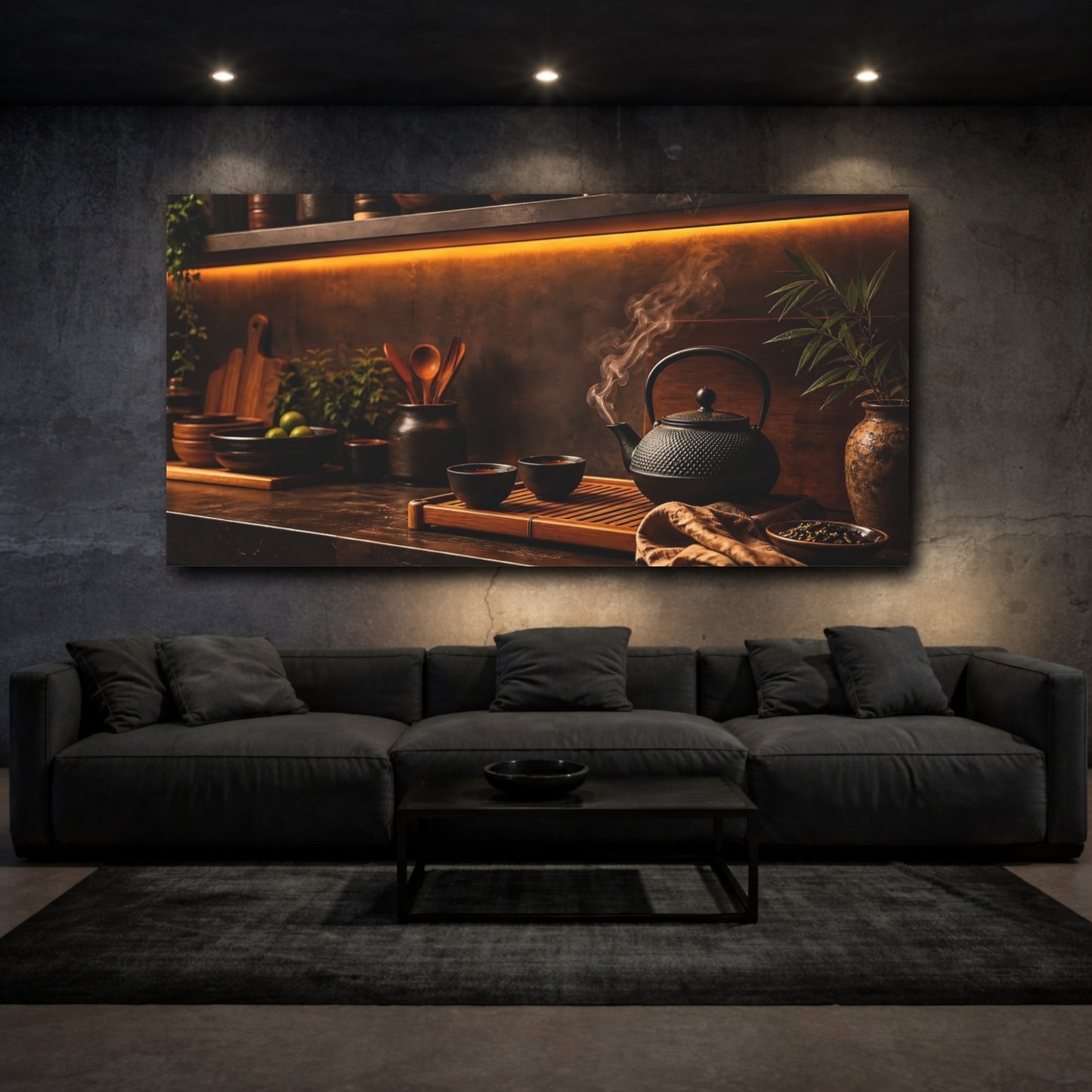 Mockup 3. Rustic Steaming Teapot shown as canvas print
