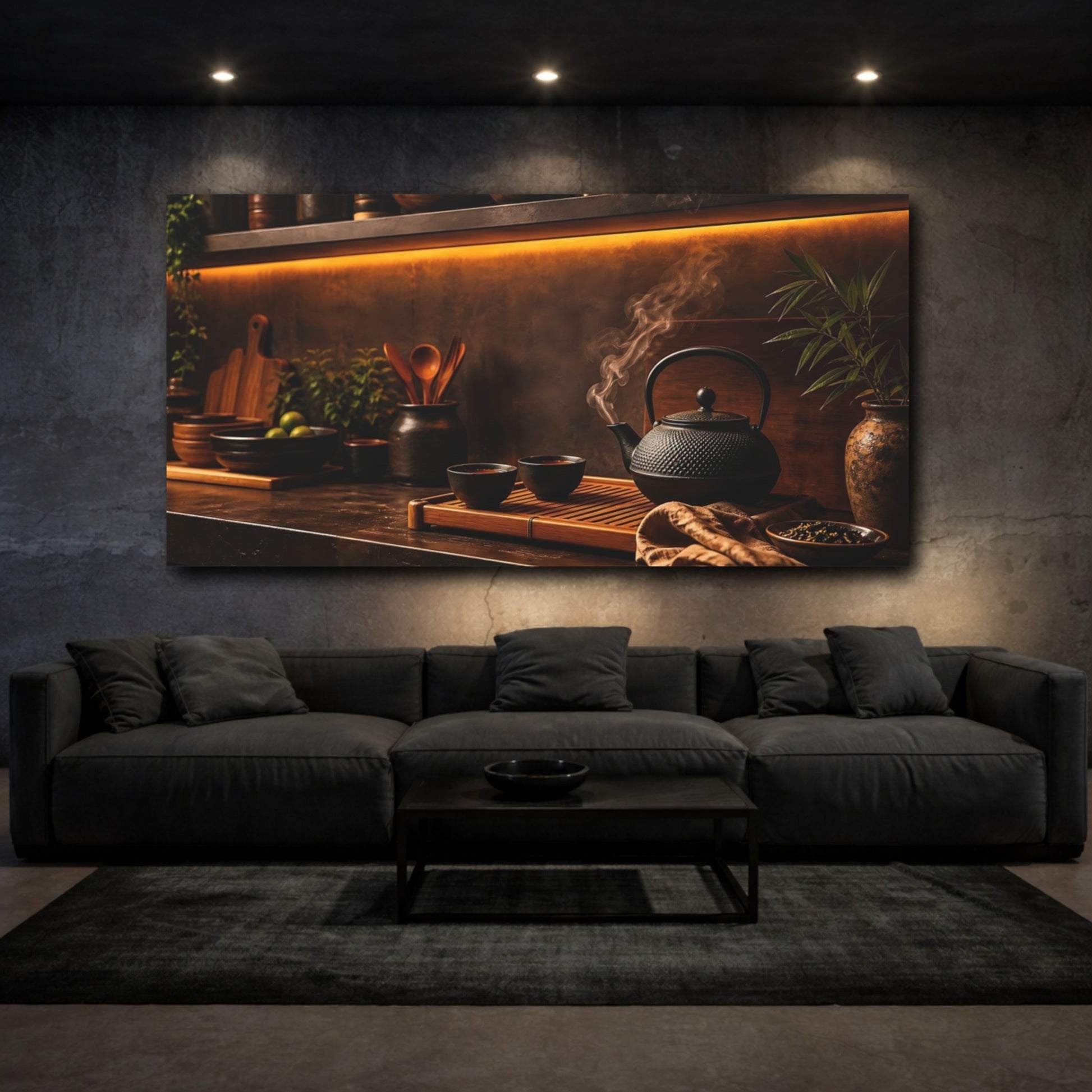 Mockup 3. Rustic Steaming Teapot shown as canvas print