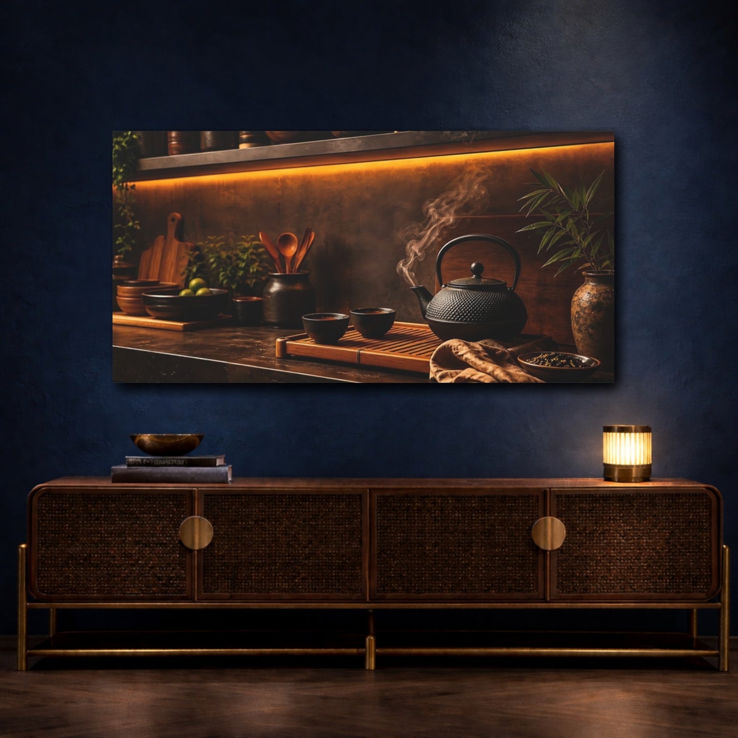 Mockup 4. Rustic Steaming Teapot shown as canvas print