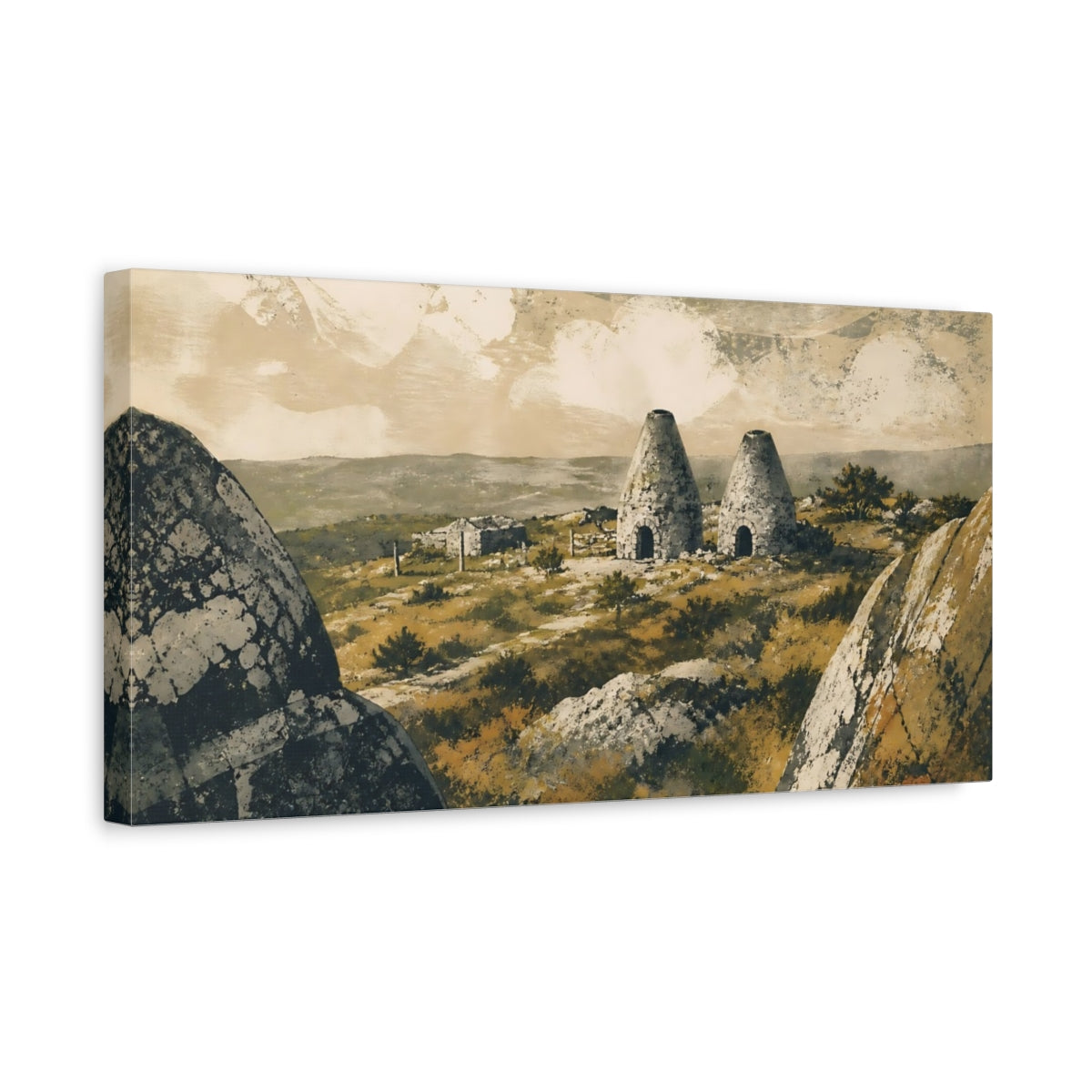 Side Mockup 3. Rustic Stone Lime Kilns shown as canvas print
