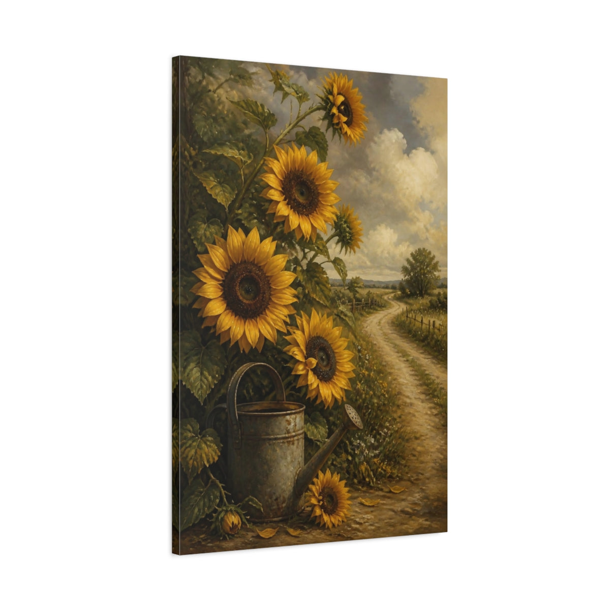 Main Mockup. Rustic Sunflowers & Watering Can shown as canvas print
