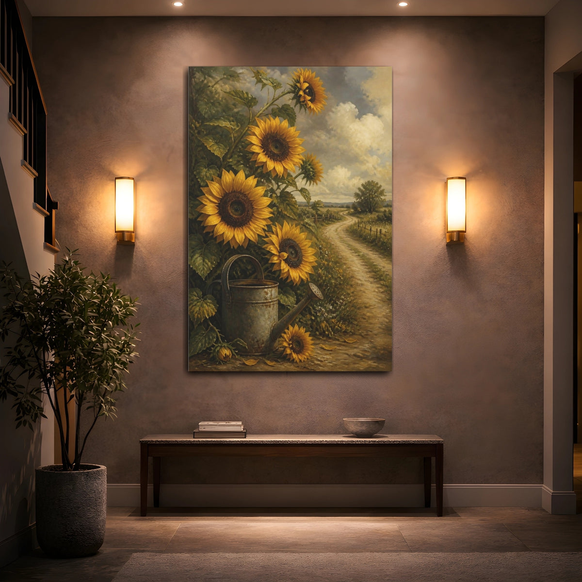 Mockup 2. Rustic Sunflowers & Watering Can shown as canvas print