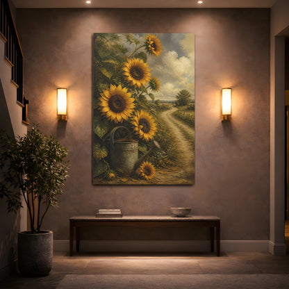 Mockup 2. Rustic Sunflowers & Watering Can shown as canvas print