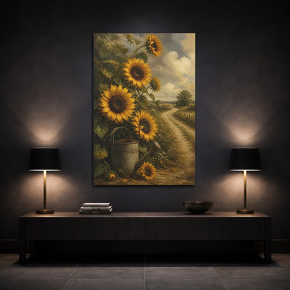 Mockup 3. Rustic Sunflowers & Watering Can shown as canvas print