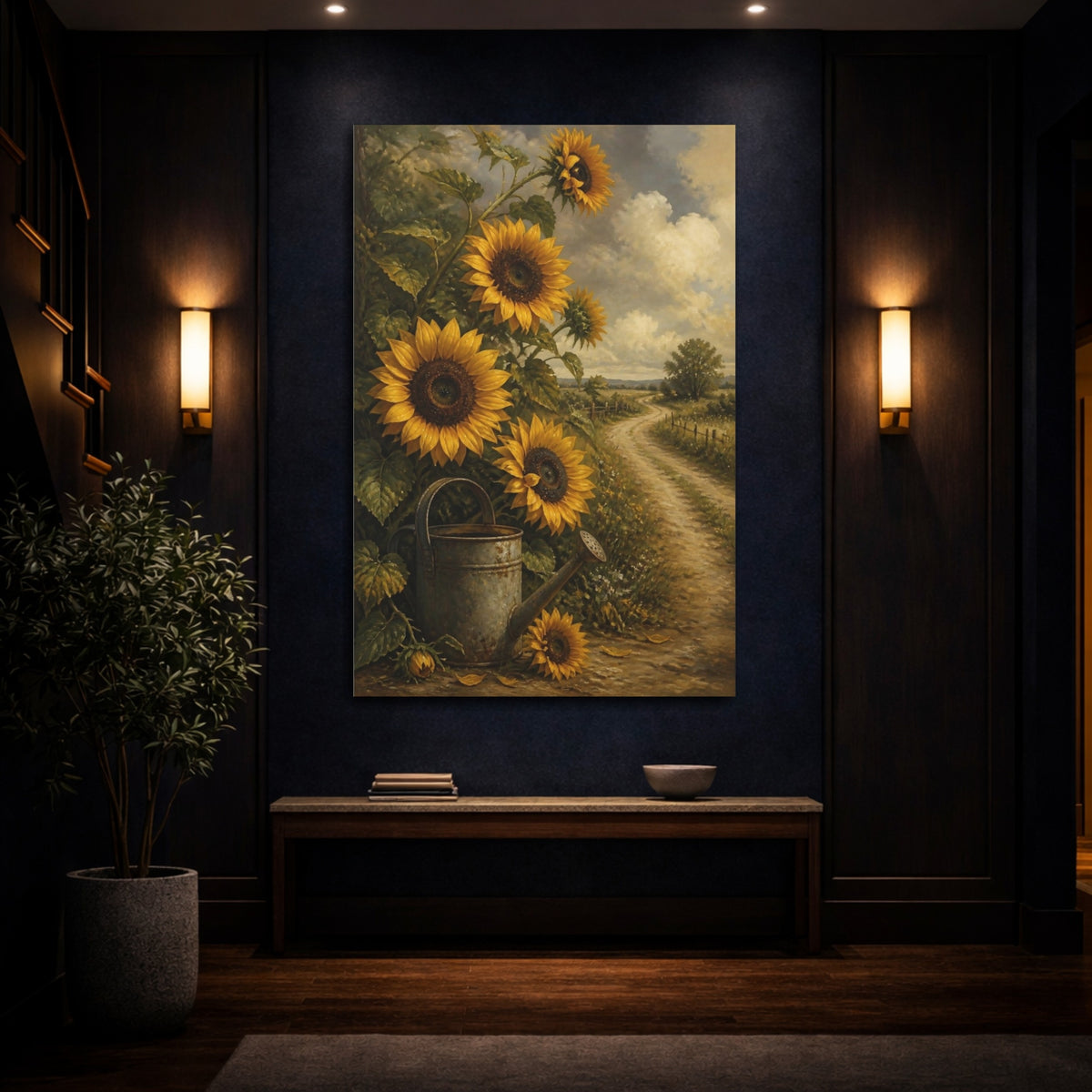 Mockup 4. Rustic Sunflowers & Watering Can shown as canvas print