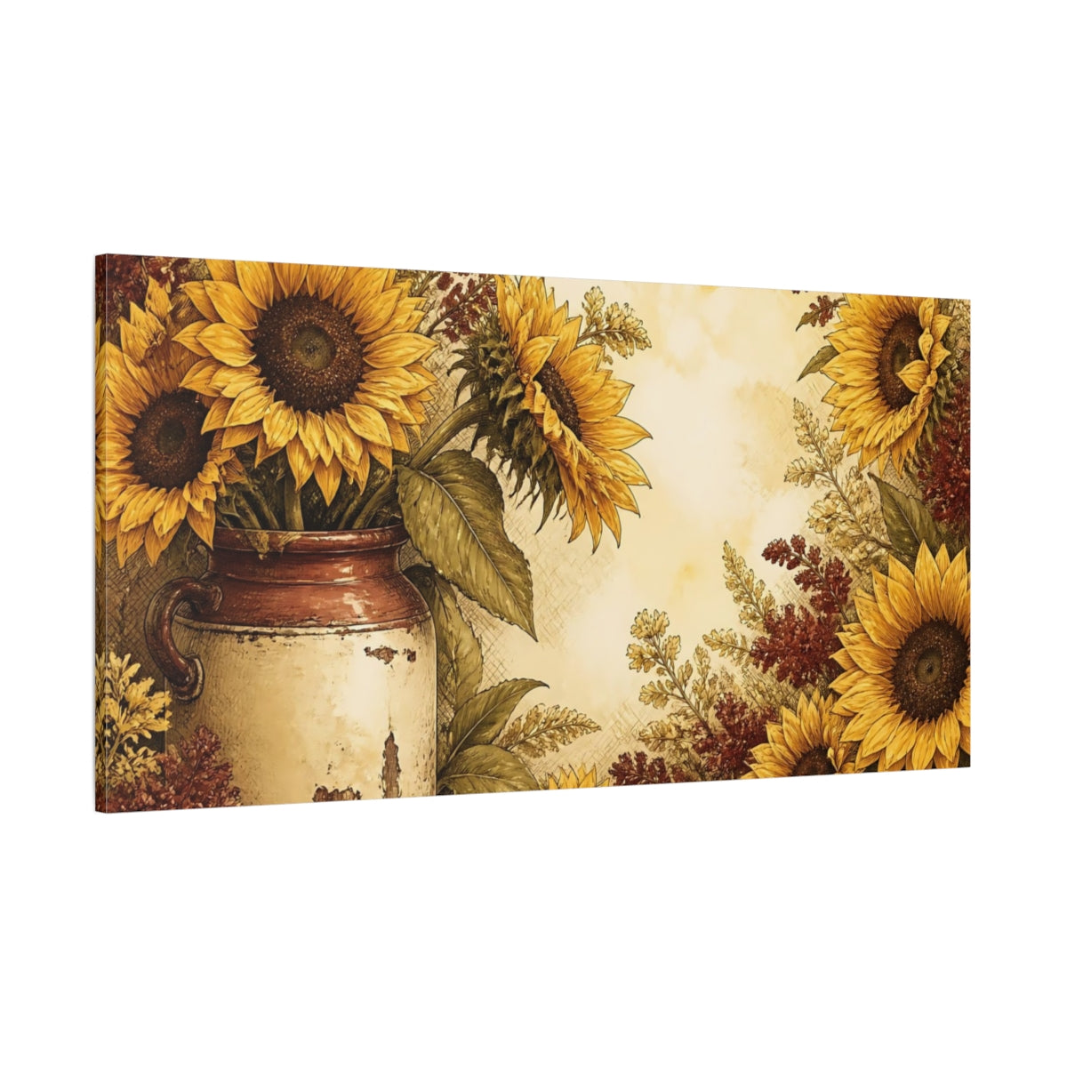 Side Mockup 2. Rustic Sunflowers In Crock shown as canvas print