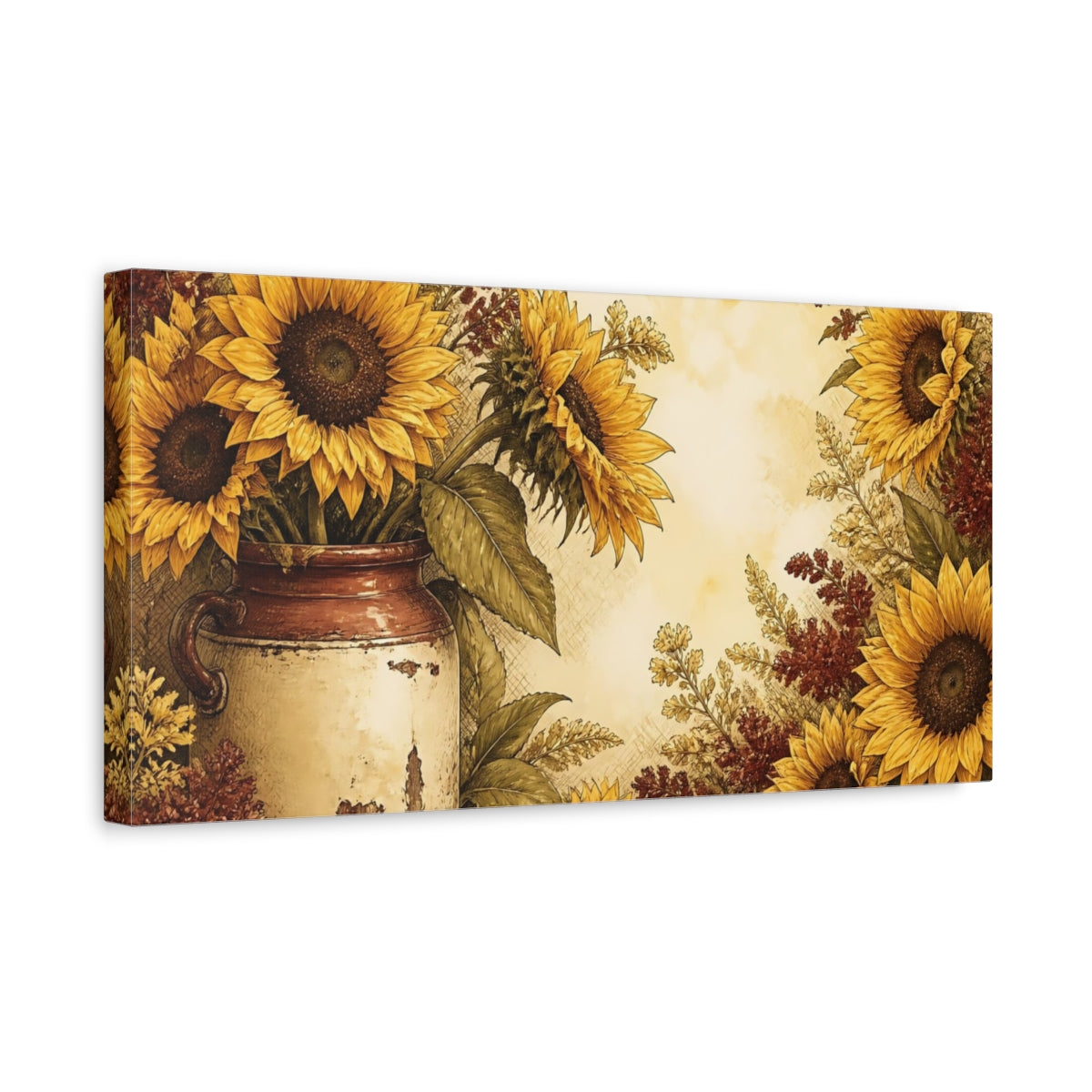Side Mockup 3. Rustic Sunflowers In Crock shown as canvas print