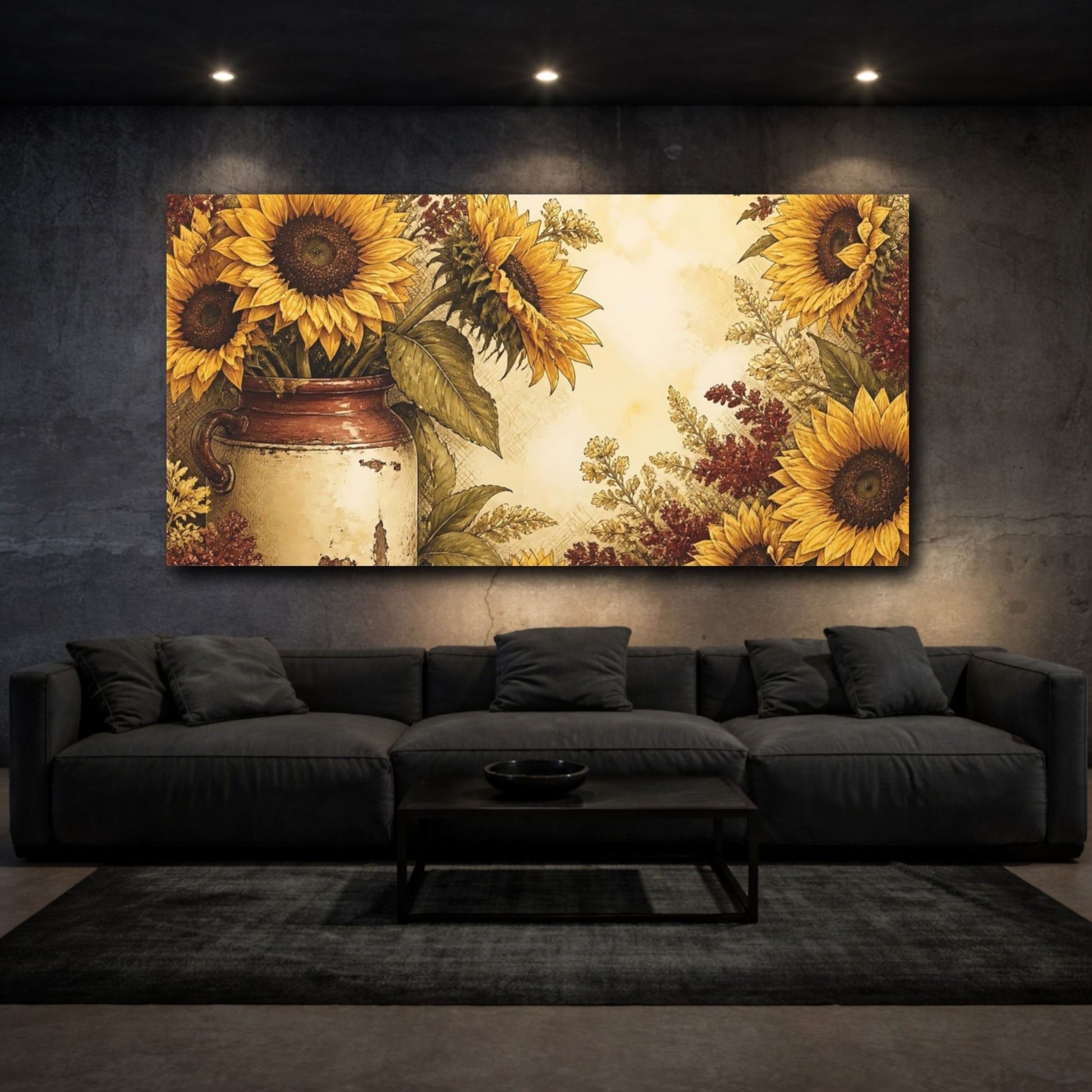 Mockup 3. Rustic Sunflowers In Crock shown as canvas print