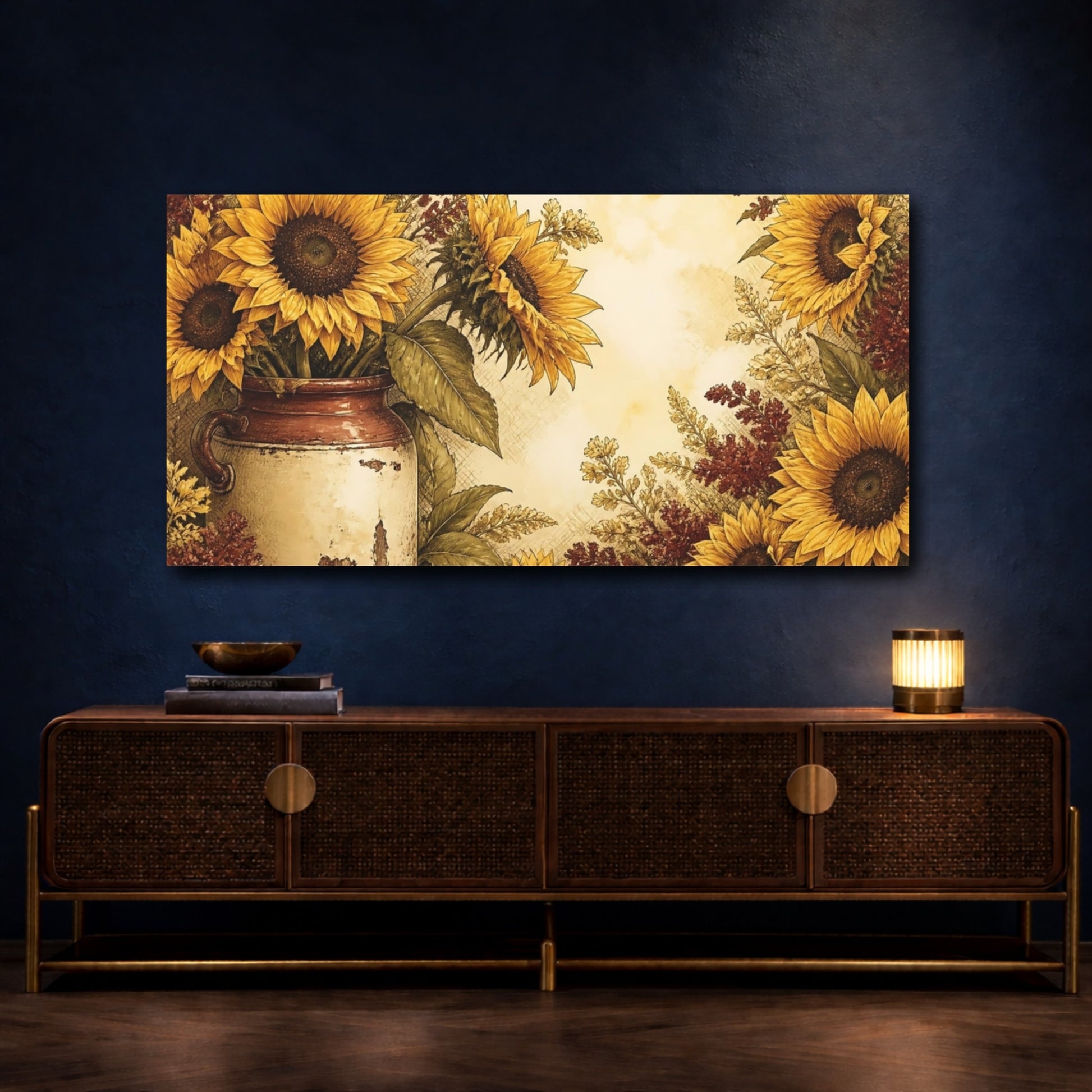 Mockup 4. Rustic Sunflowers In Crock shown as canvas print