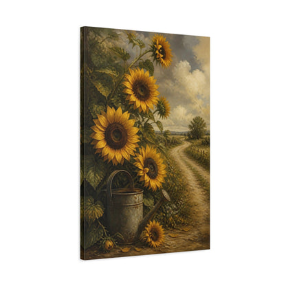 Side Mockup 2. Rustic Sunflowers & Watering Can shown as canvas print