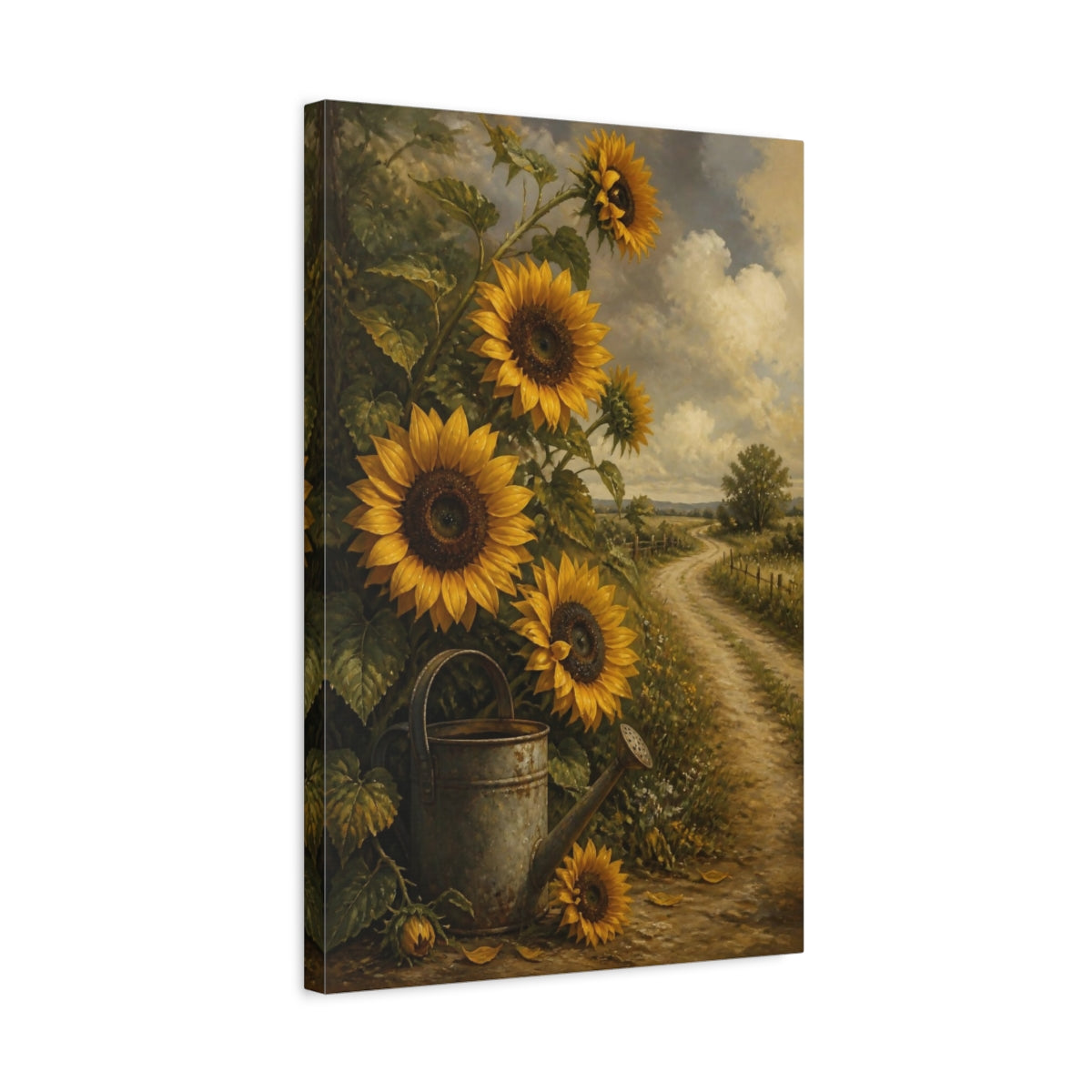 Side Mockup 3. Rustic Sunflowers & Watering Can shown as canvas print