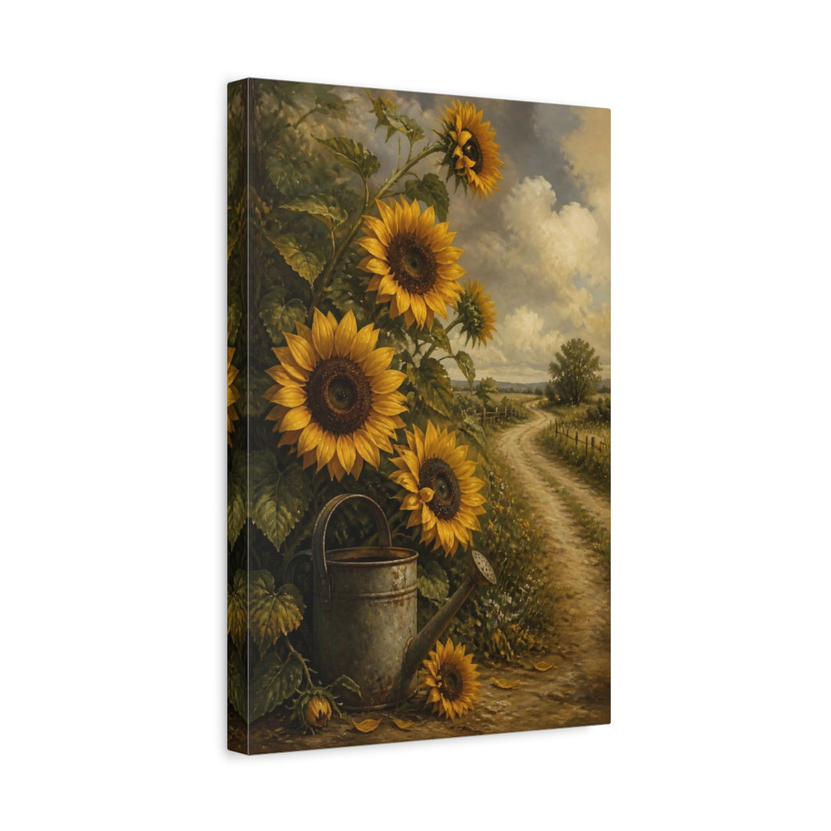 Side Mockup 4. Rustic Sunflowers & Watering Can shown as canvas print