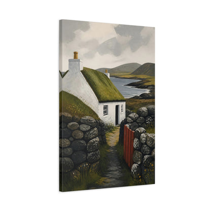 Side Mockup 2. Rustic Turf Cottage shown as canvas print