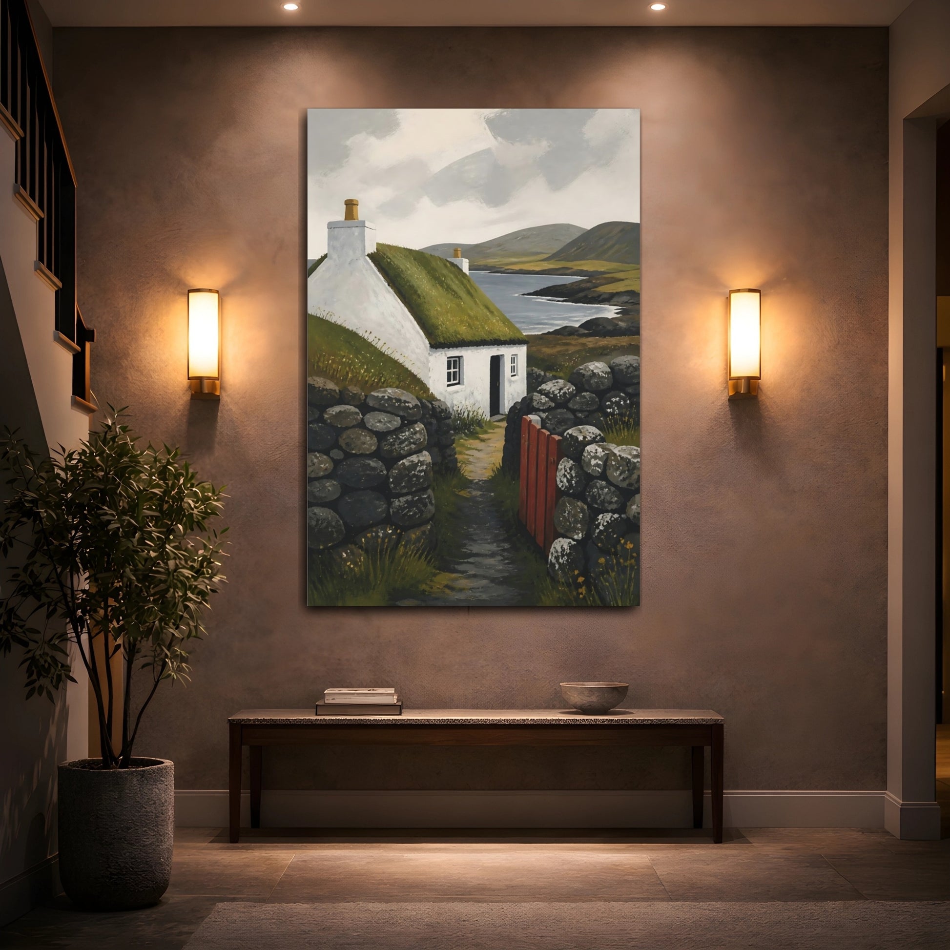 Mockup 2. Rustic Turf Cottage shown as canvas print