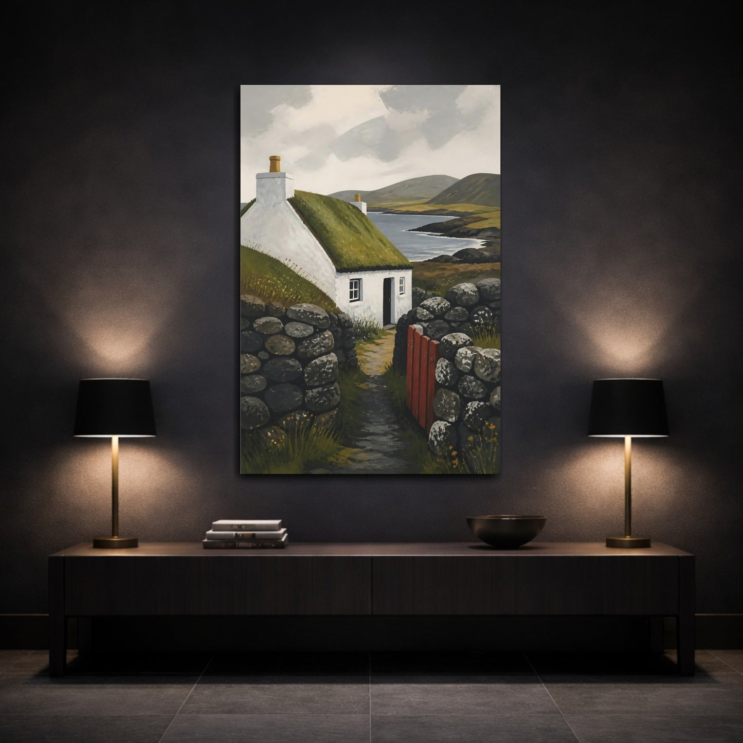 Mockup 3. Rustic Turf Cottage shown as canvas print
