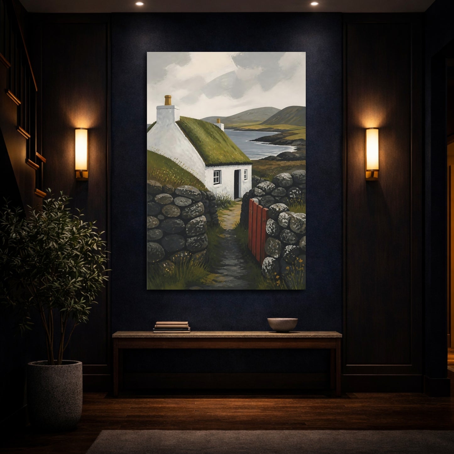 Mockup 4. Rustic Turf Cottage shown as canvas print