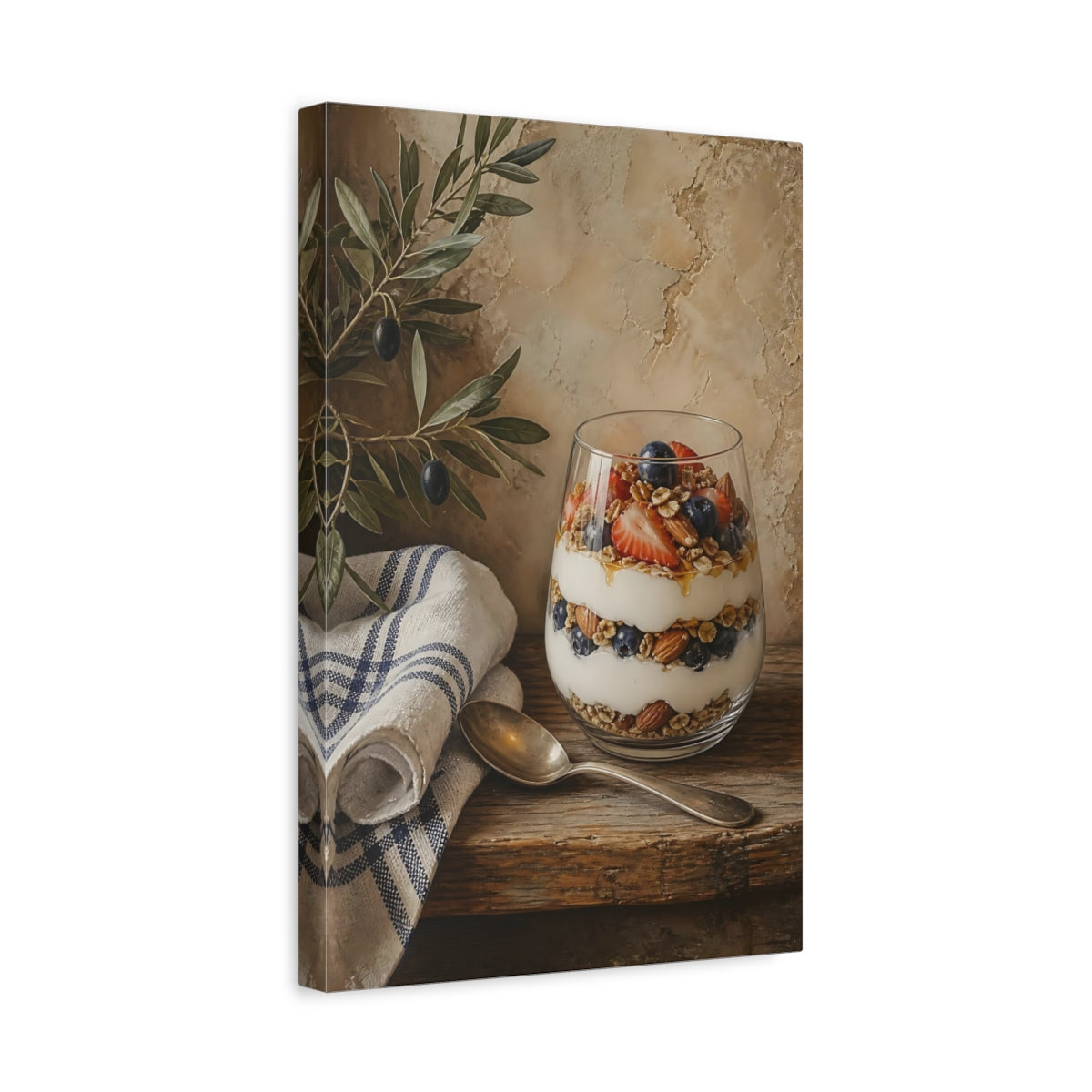 Side Mockup 4. Rustic Yogurt Parfait With Berries shown as canvas print