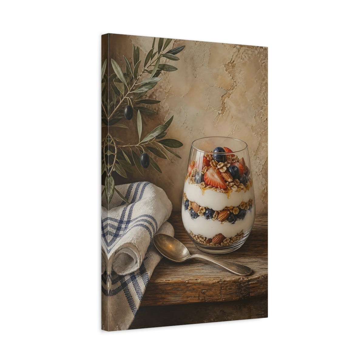Side Mockup 3. Rustic Yogurt Parfait With Berries shown as canvas print