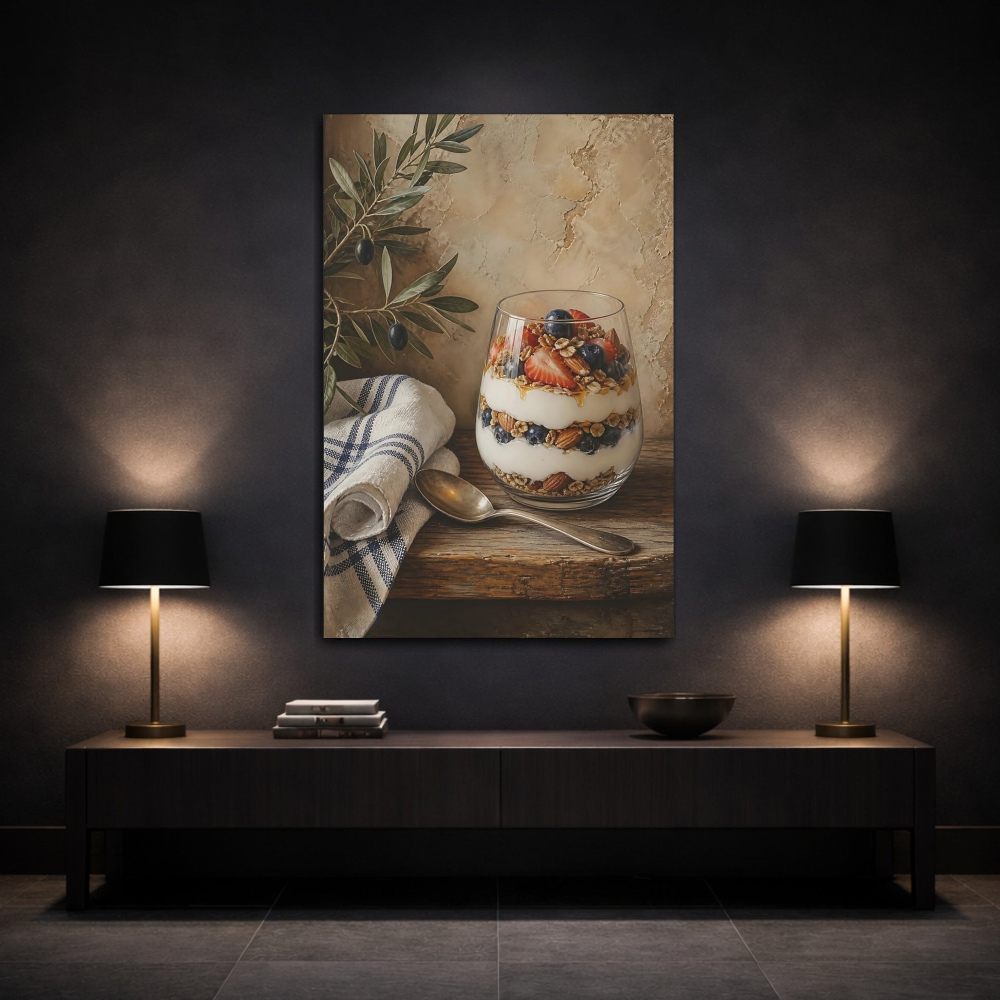 Mockup 3. Rustic Yogurt Parfait With Berries shown as canvas print