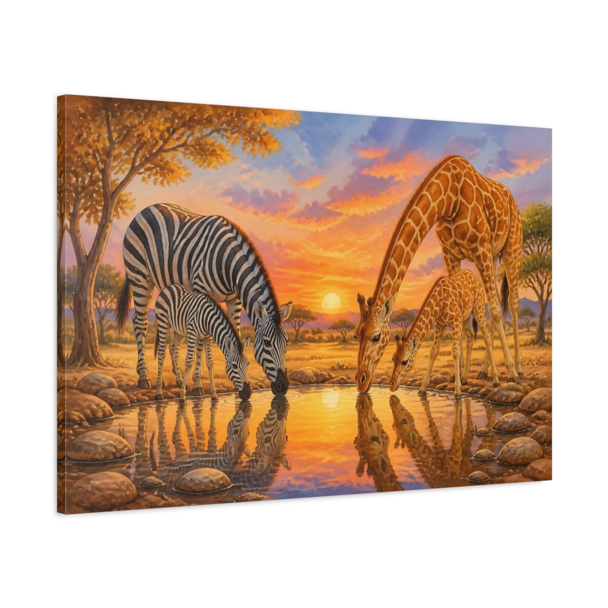 Main Mockup. Safari Animals Zebra & Giraffe shown as canvas print