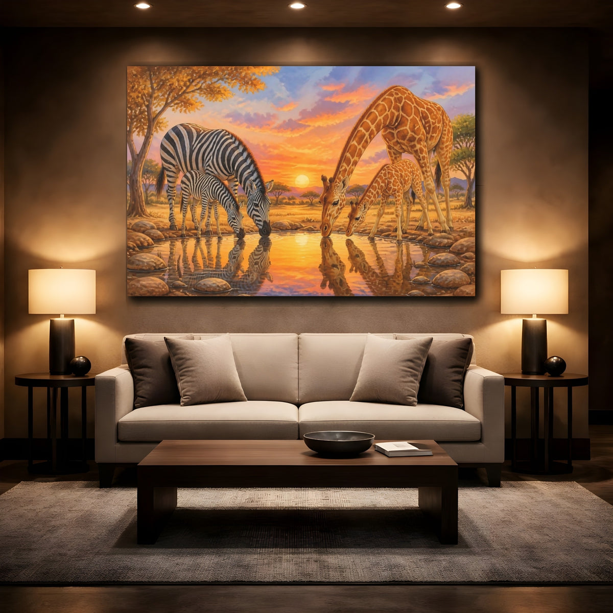 Mockup 2. Safari Animals Zebra & Giraffe shown as canvas print