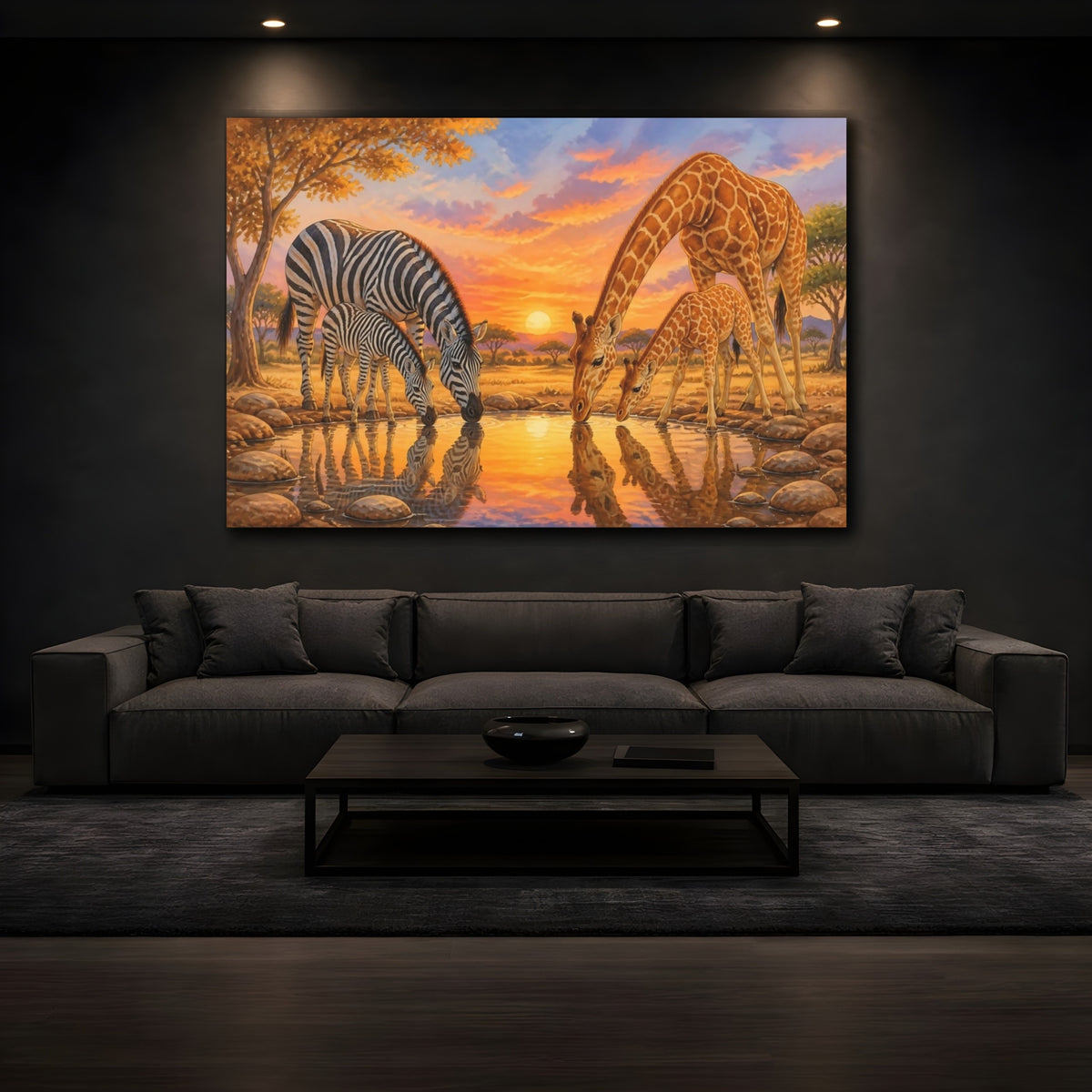 Mockup 3. Safari Animals Zebra & Giraffe shown as canvas print