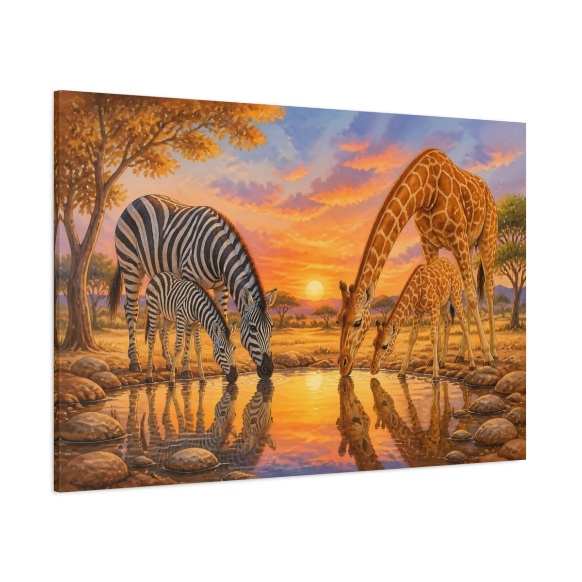 Side Mockup 1. Safari Animals Zebra & Giraffe shown as canvas print