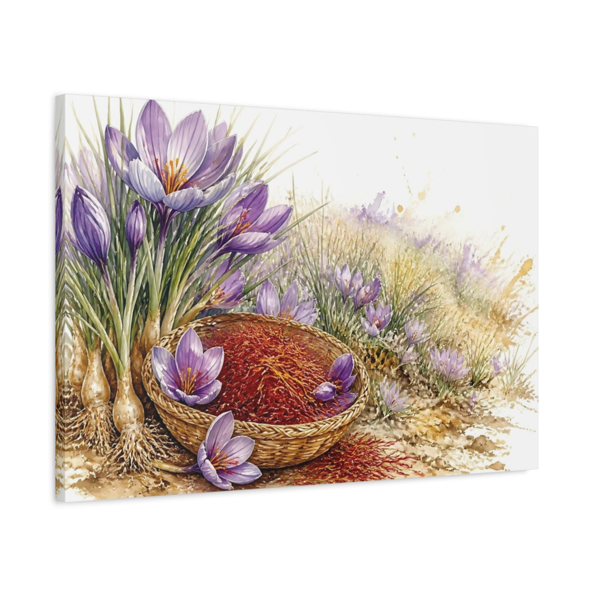 Side Mockup 2. Saffron Crocus Basket shown as canvas print
