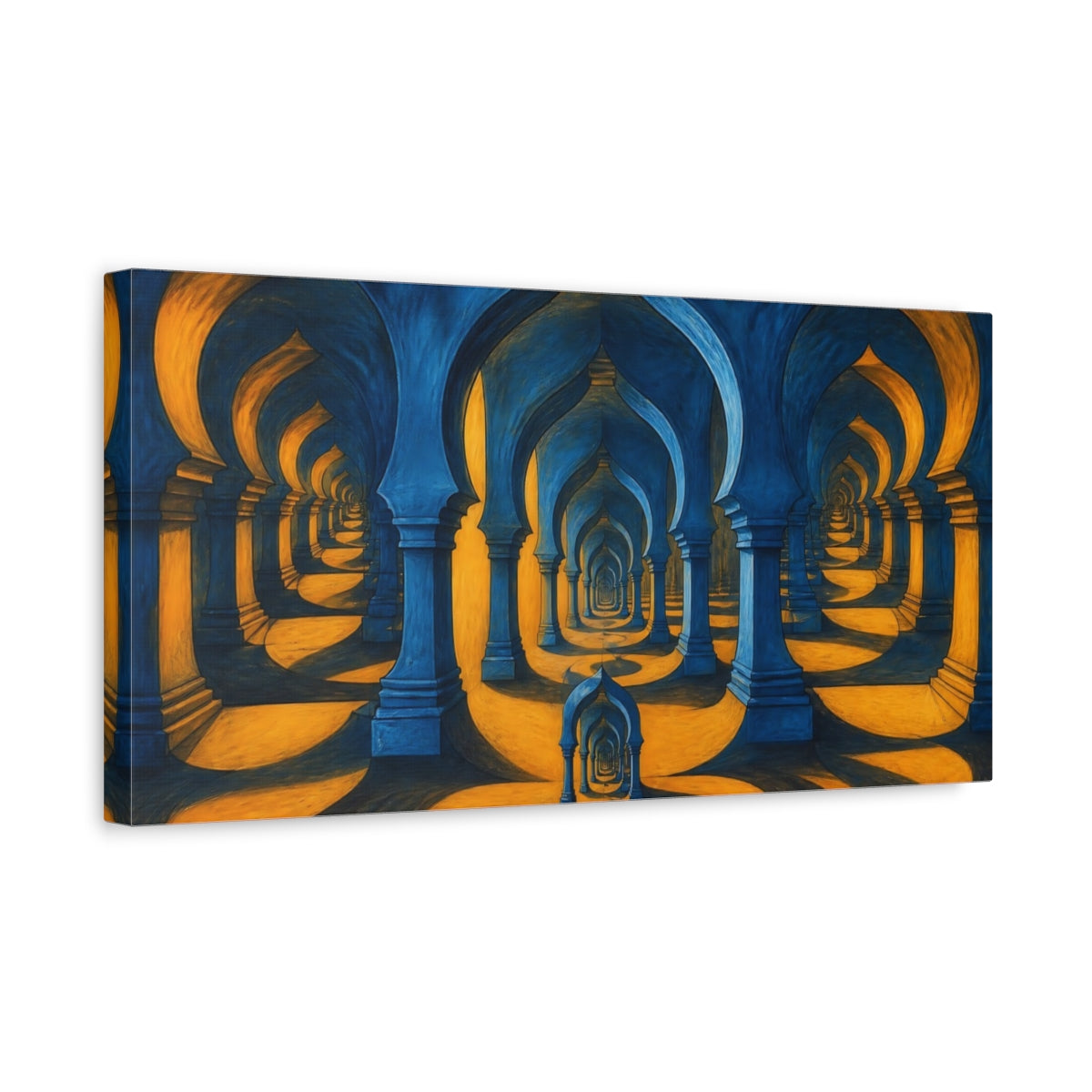 Side Mockup 3. Saffron Shadow Arches shown as canvas print
