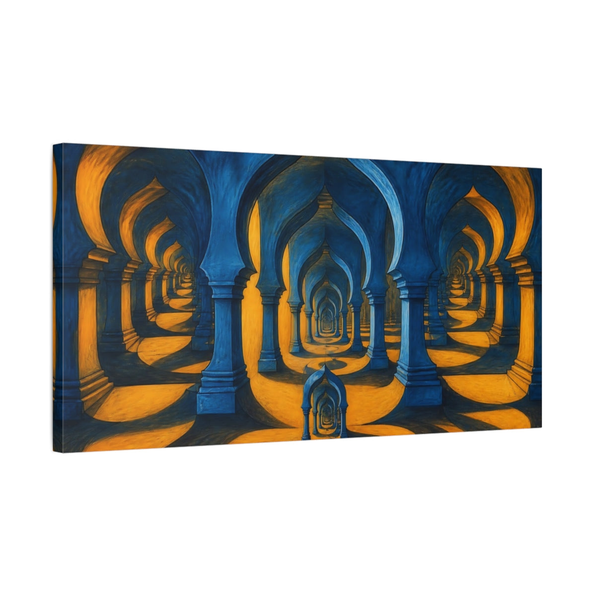 Side Mockup 1. Saffron Shadow Arches shown as canvas print