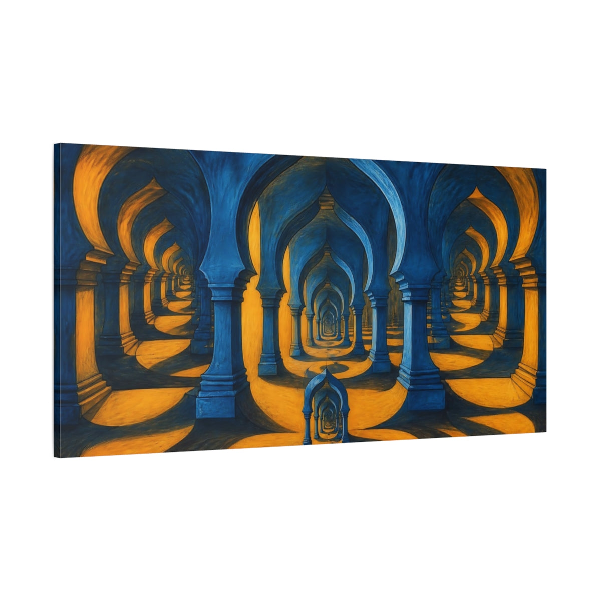 Side Mockup 2. Saffron Shadow Arches shown as canvas print