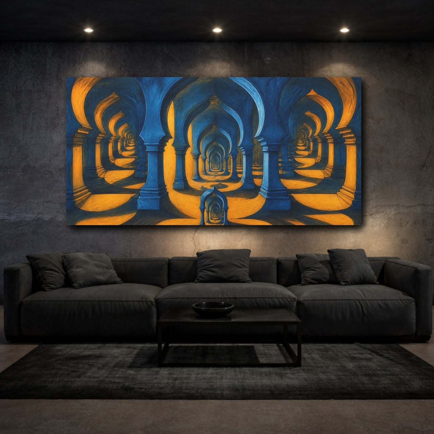 Mockup 3. Saffron Shadow Arches shown as canvas print