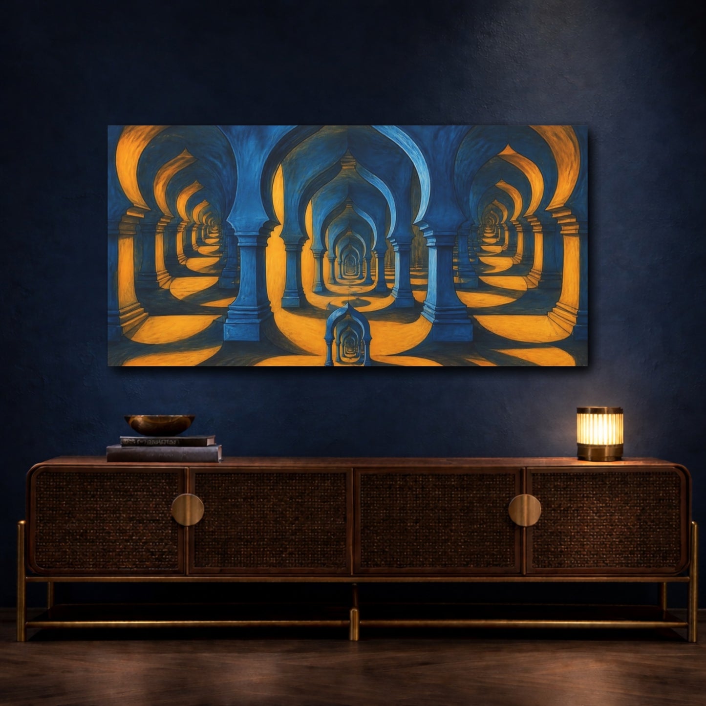 Mockup 4. Saffron Shadow Arches shown as canvas print