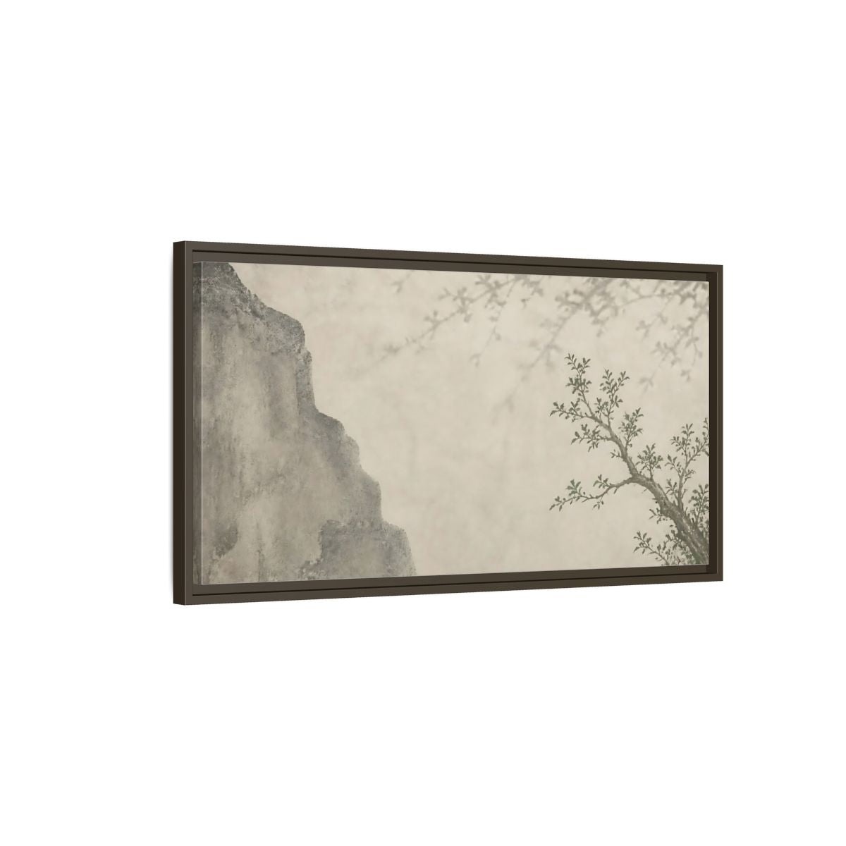 Main Mockup. Sage Branch & Stone Cliff shown as framed canvas print