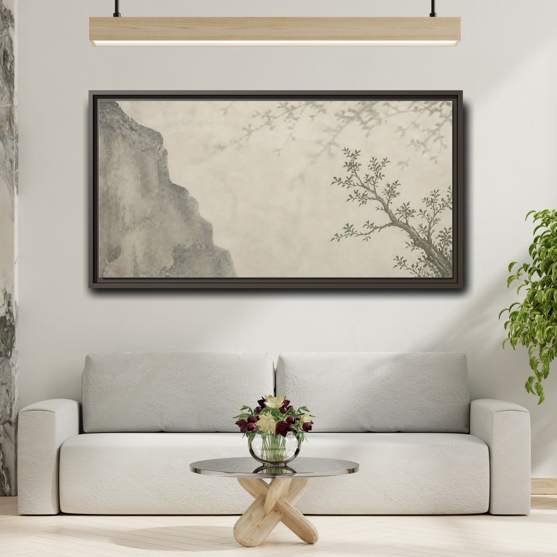Mockup 2. Sage Branch & Stone Cliff shown as framed canvas print