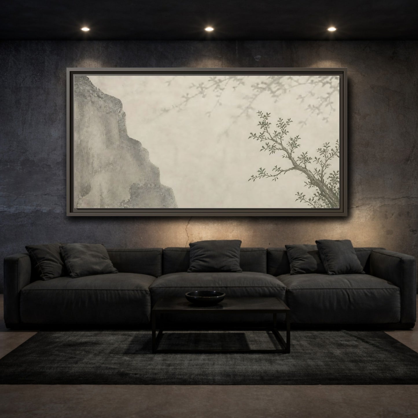 Mockup 3. Sage Branch & Stone Cliff shown as framed canvas print