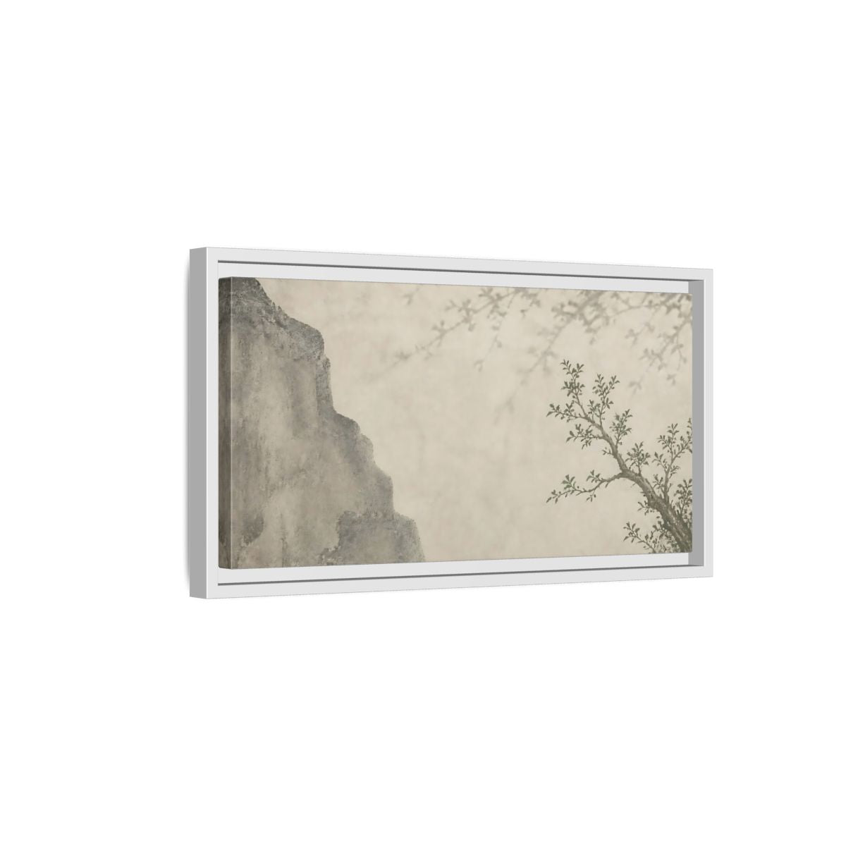 Side Mockup 6. Sage Branch & Stone Cliff shown as framed canvas print