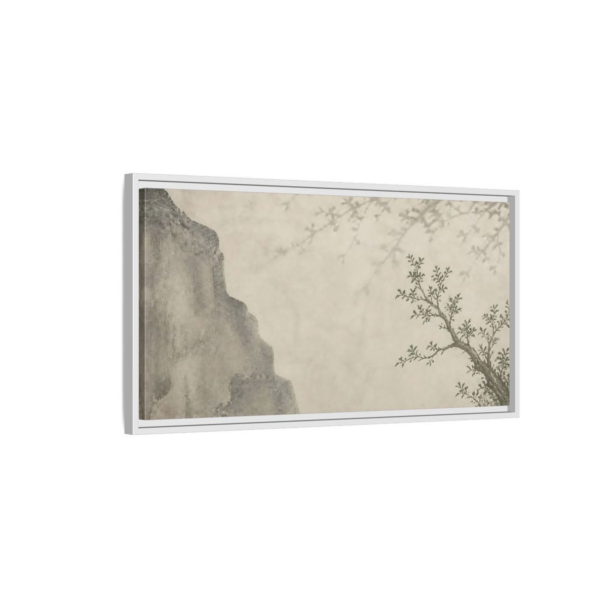 Side Mockup 1. Sage Branch & Stone Cliff shown as framed canvas print