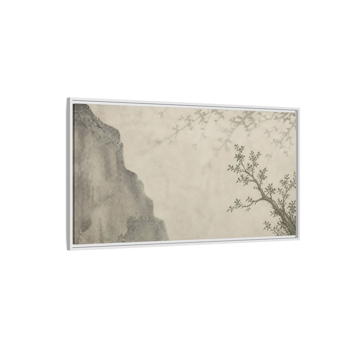 Side Mockup 3. Sage Branch & Stone Cliff shown as framed canvas print