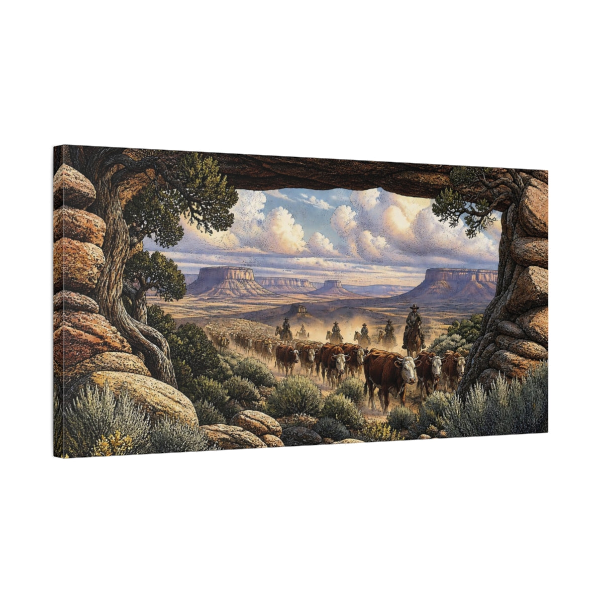 Side Mockup 1. Sagebrush Cattle Drive shown as canvas print