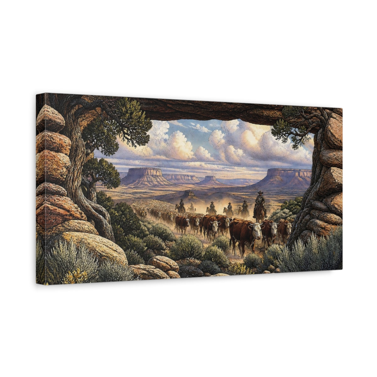 Side Mockup 3. Sagebrush Cattle Drive shown as canvas print