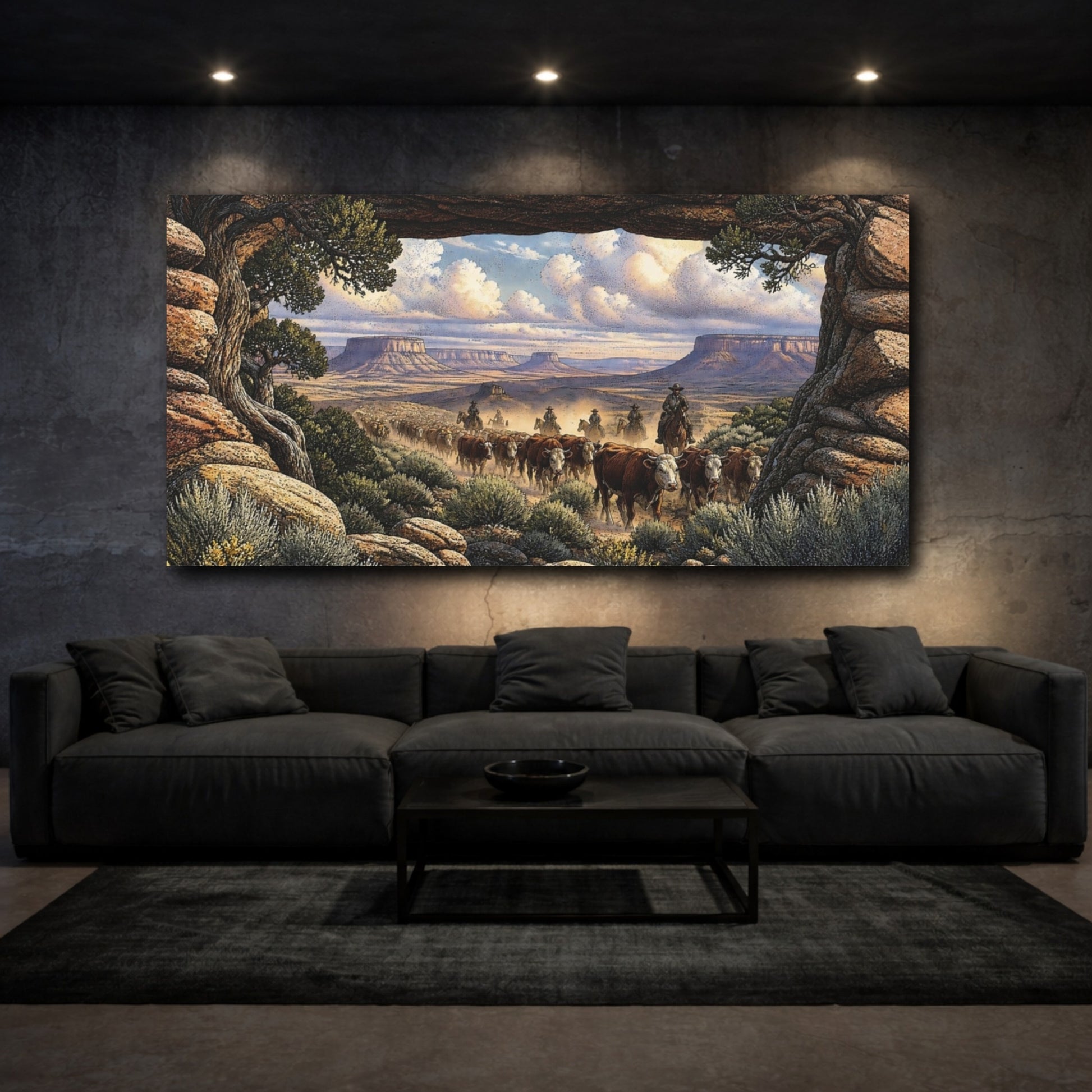 Mockup 3. Sagebrush Cattle Drive shown as canvas print