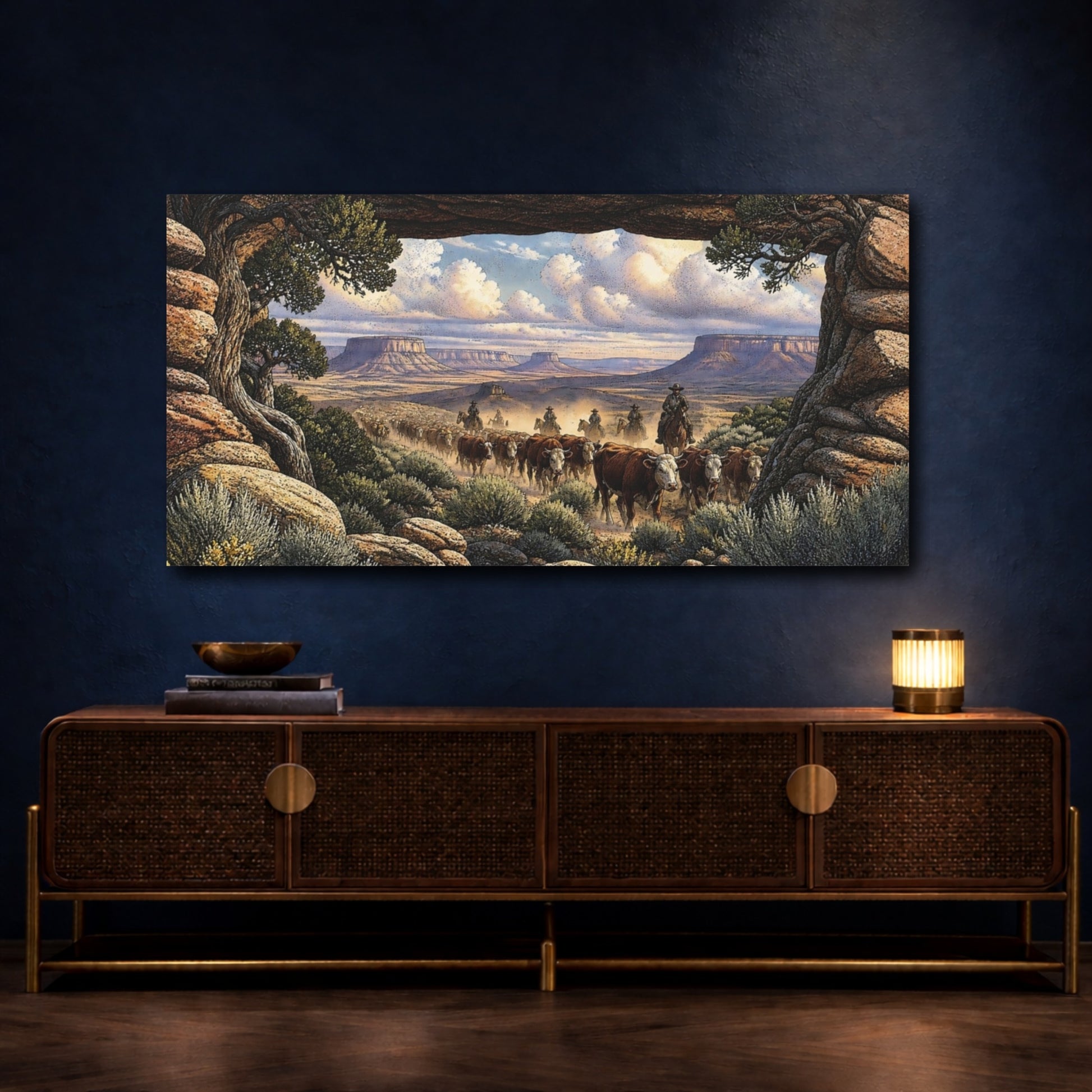 Mockup 4. Sagebrush Cattle Drive shown as canvas print