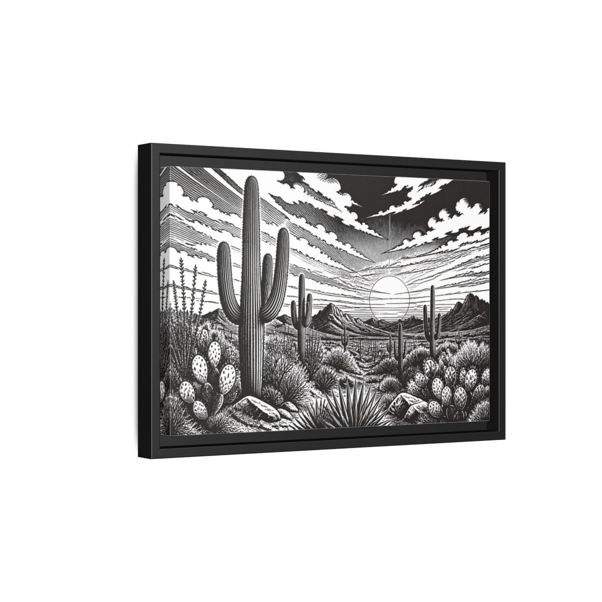 Side Mockup 6. Saguaro Desert Sunset shown as framed canvas print