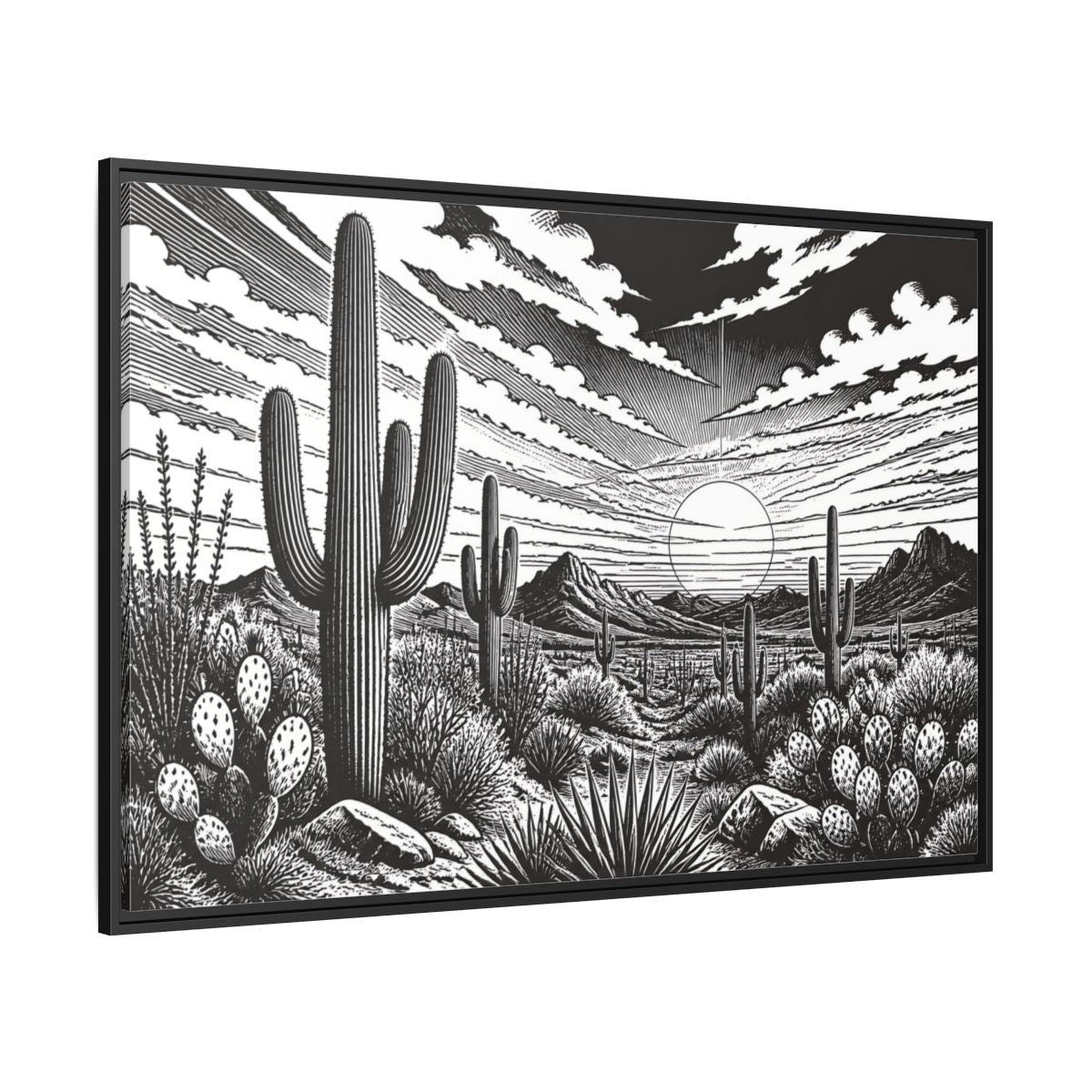 Side Mockup 12. Saguaro Desert Sunset shown as framed canvas print