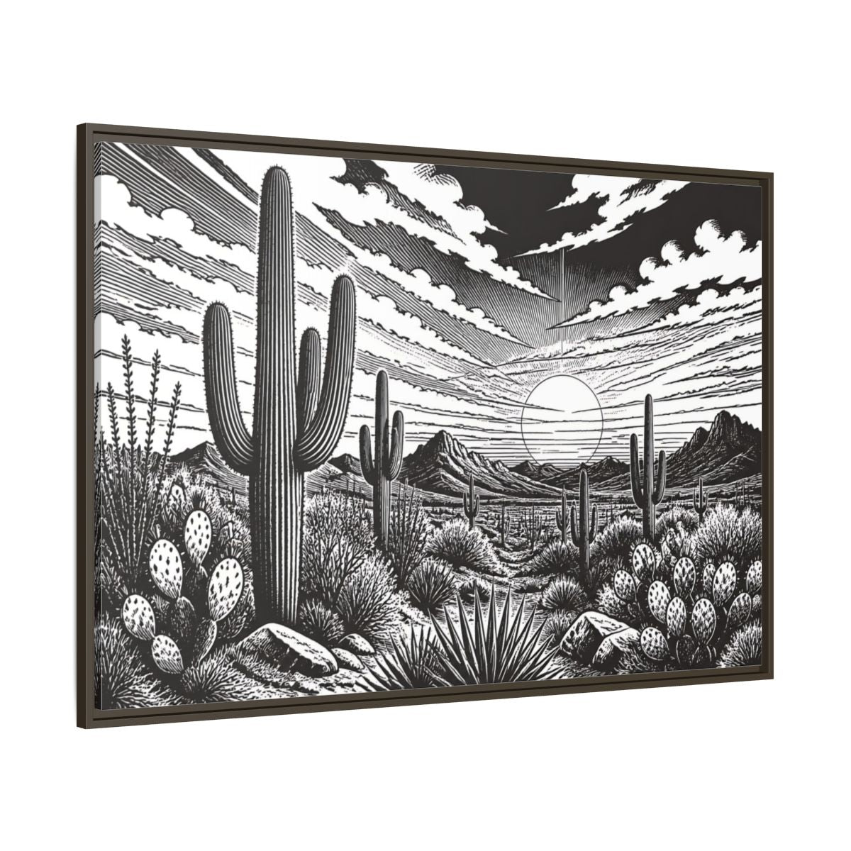 Side Mockup 8. Saguaro Desert Sunset shown as framed canvas print