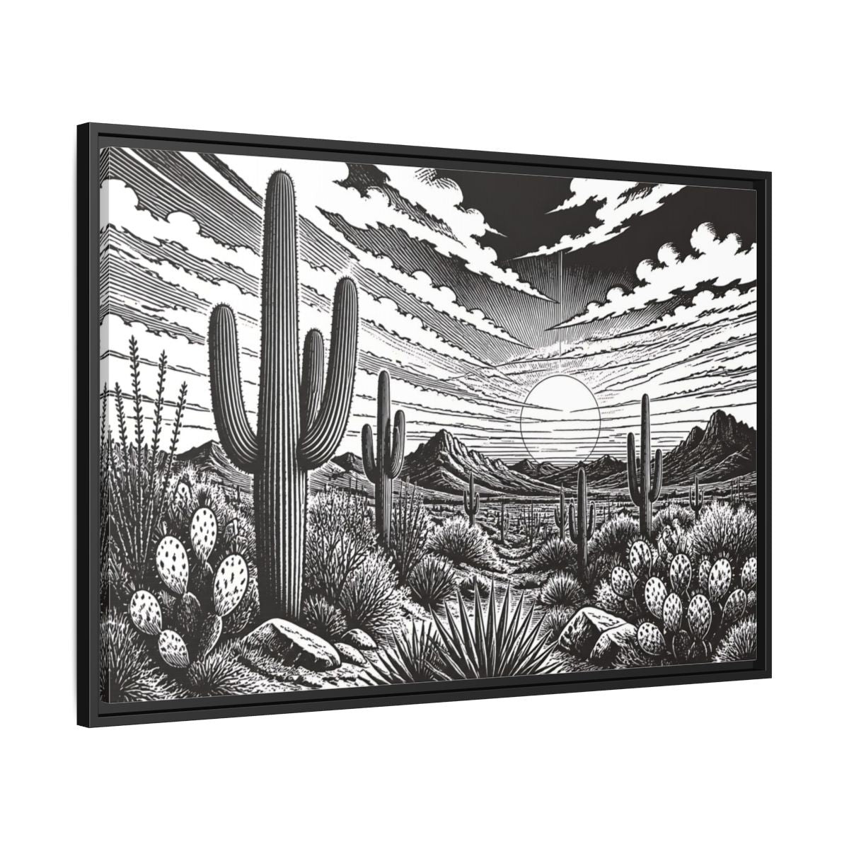 Side Mockup 13. Saguaro Desert Sunset shown as framed canvas print