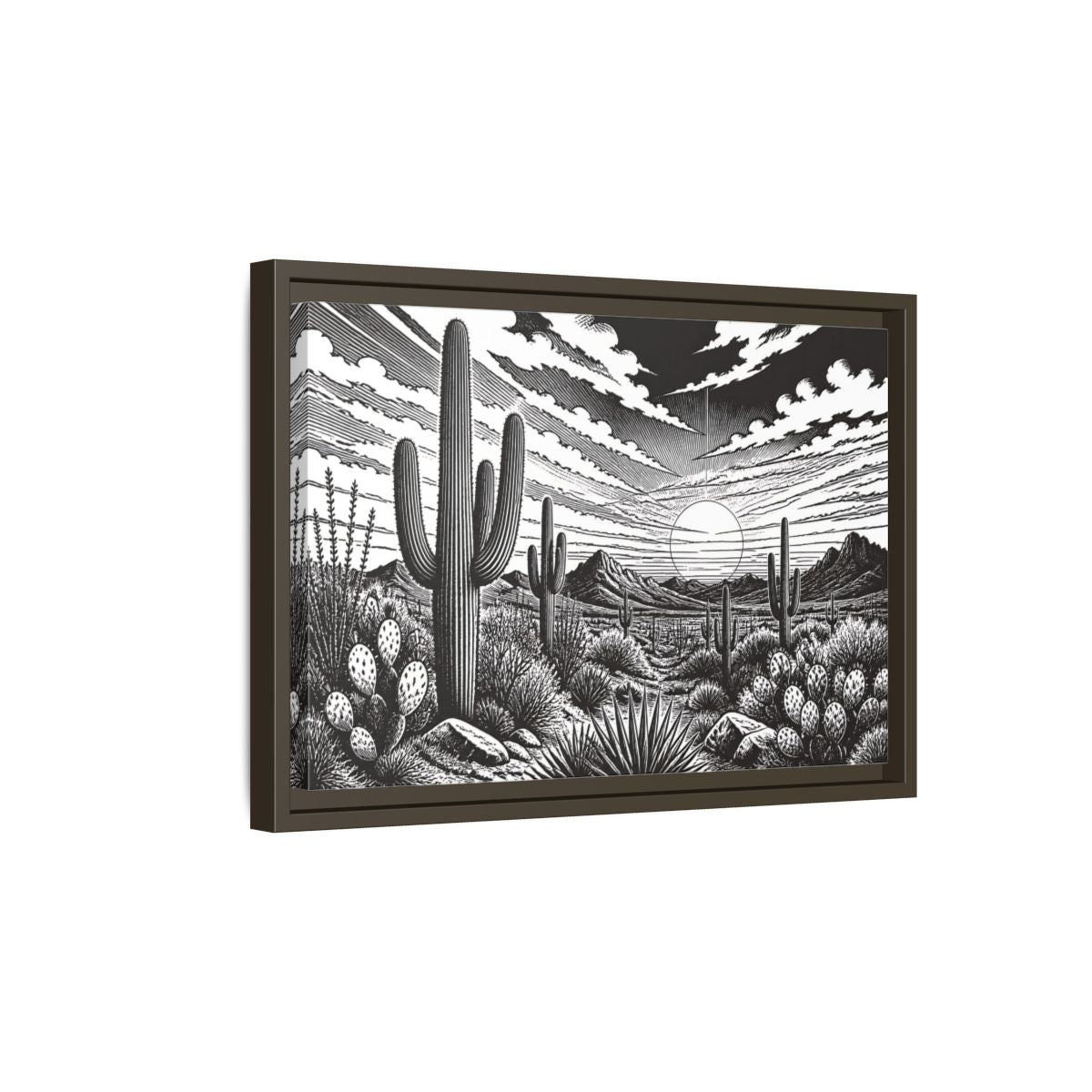 Side Mockup 5. Saguaro Desert Sunset shown as framed canvas print