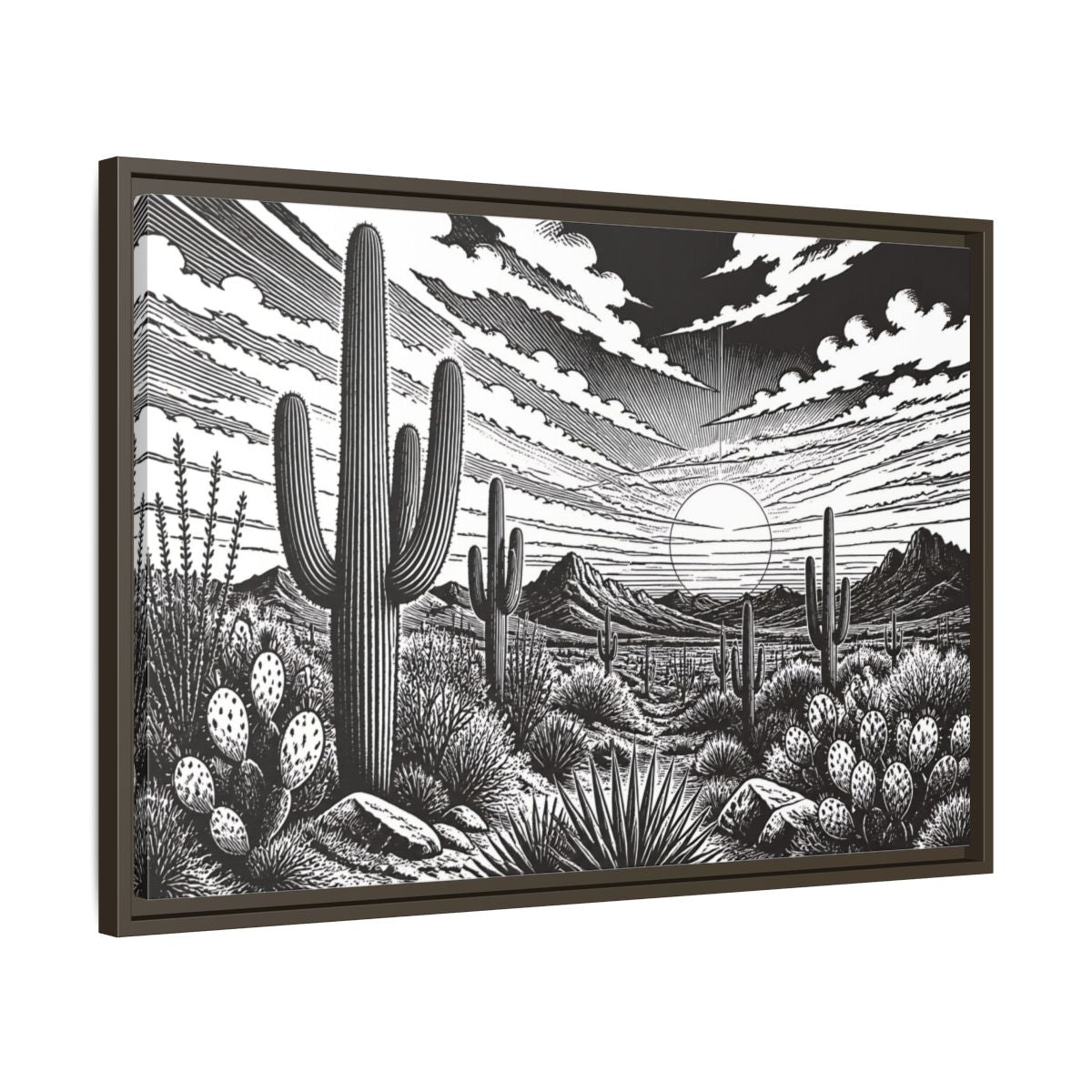 Side Mockup 11. Saguaro Desert Sunset shown as framed canvas print